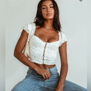 Princess Polly Allyson Cream Floral Cottage/Coquette/Fairy Corset Crop Top Sz 4
